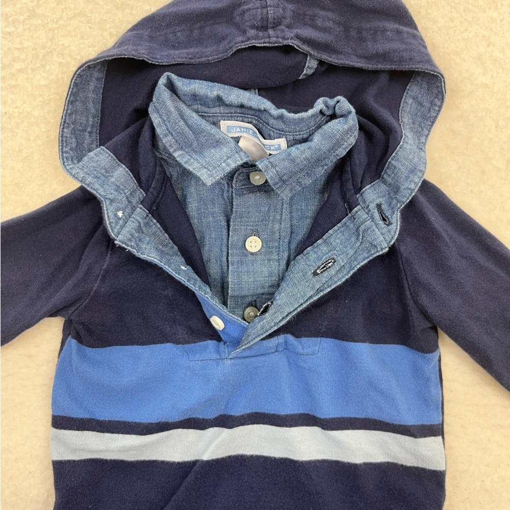 Janie and Jack Striped Hooded Henley Cotton Long Sleeve Tee Size 3-6M - Picture 4 of 6